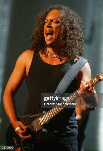 Metallica performs on stage at the mtvICON: Metallica tribute special held at the Universal Amphitheatre on May 3rd, 2003 in Universal City,...