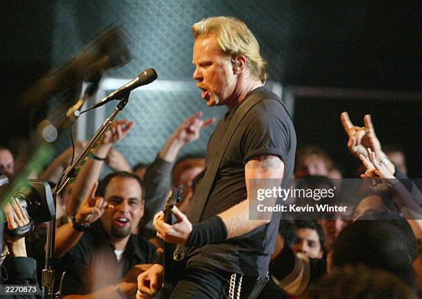 Metallica performs on stage at the mtvICON: Metallica tribute special held at the Universal Amphitheatre on May 3rd, 2003 in Universal City,...