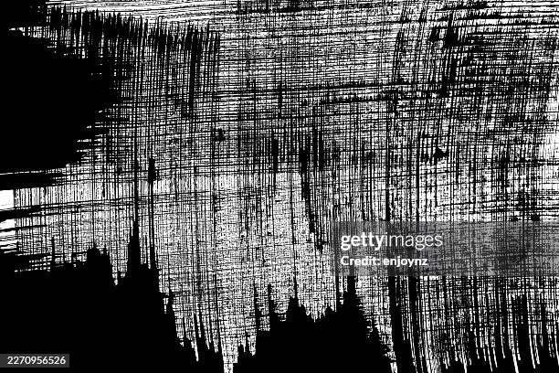 black and white rough grunge textured brush abstract background - high contrast stock illustrations