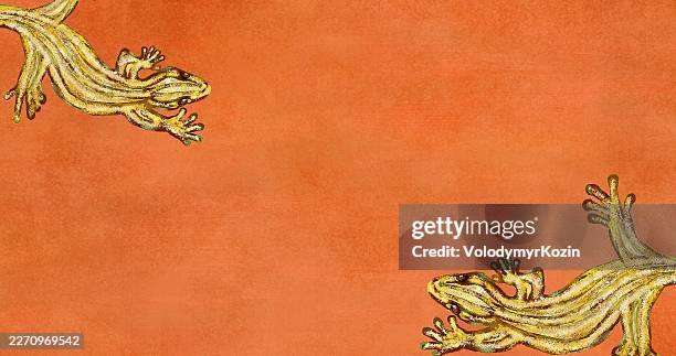 golden lizard with ruby eyes - ruby texture stock illustrations