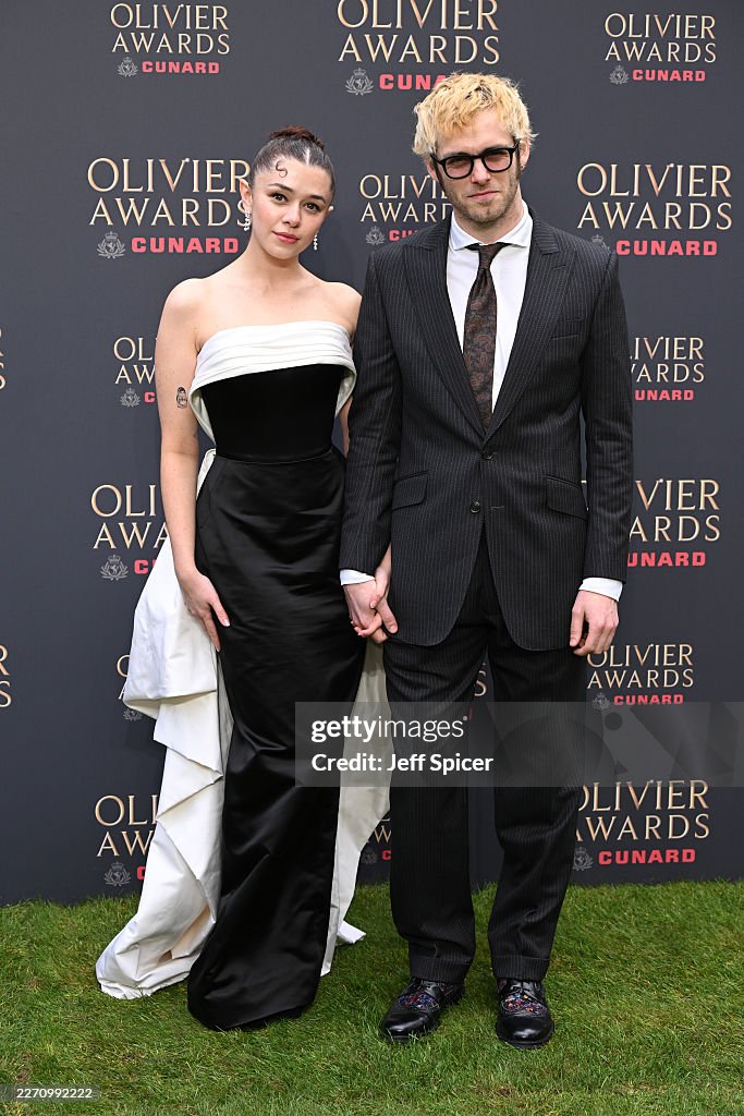 Elizabeth Riddiford Isis Hainsworth and Jack Riddiford attend The Olivier Awards 2026 ...