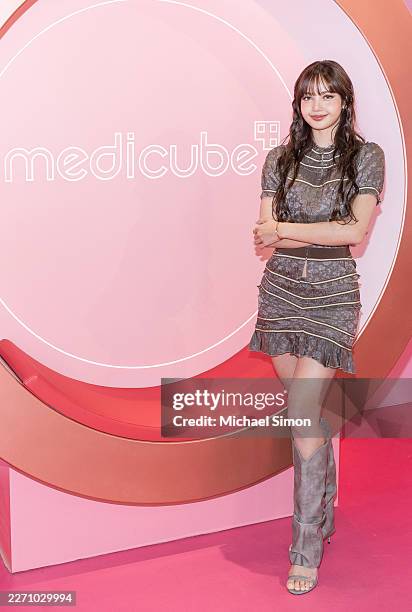 Lisa is seen at the Medicube Coachella Glow Stage on April 09, 2026 in Indio, California.