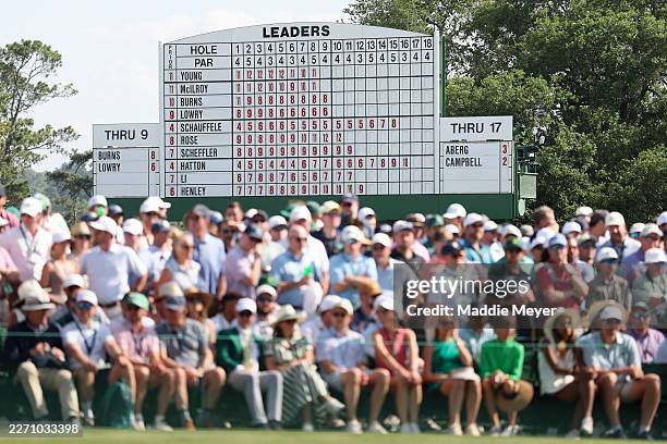 General view of the leader board during the final round of the 2026 Masters Tournament at Augusta National Golf Club on April 12, 2026 in Augusta,...