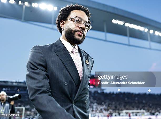 Memphis Depay of Corinthians looks on prior to a Brasileirao 2026 match between Corinthians and Palmeiras at Neo Quimica Arena on April 12, 2026 in...