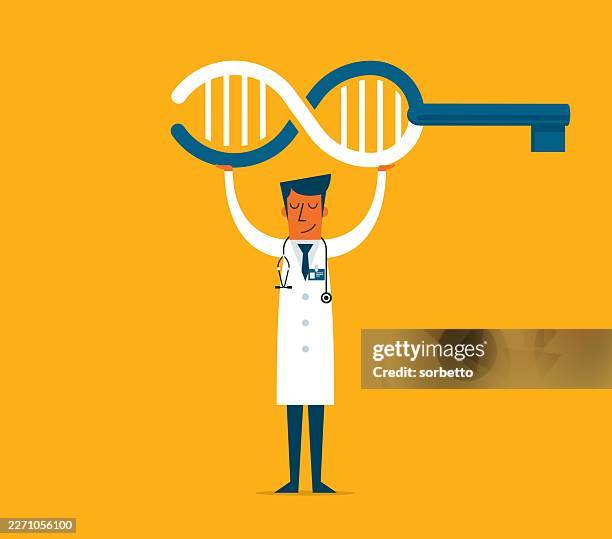 dna key - male doctor - dna concept stock illustrations