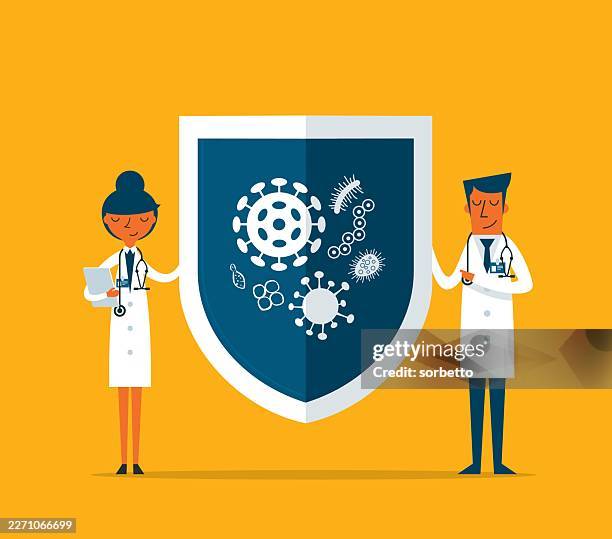 hygienic shield protecting from virus - getting flu shot stock illustrations