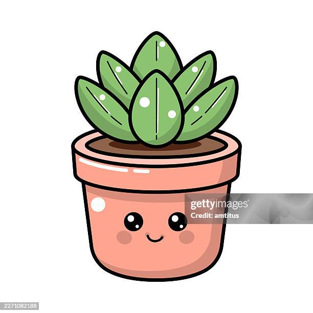 kawaii plant - small plant pot stock illustrations