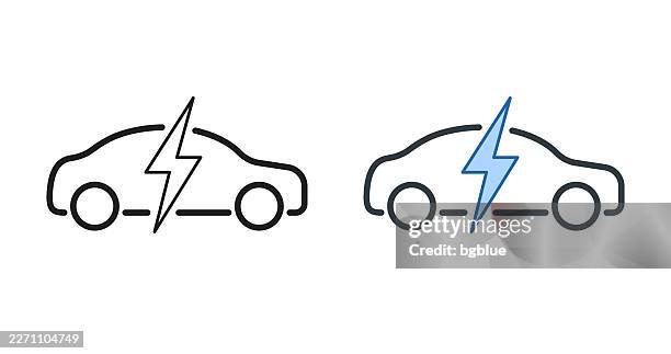 electric car in charge. icons for design - editable stroke icon - two roads stock illustrations