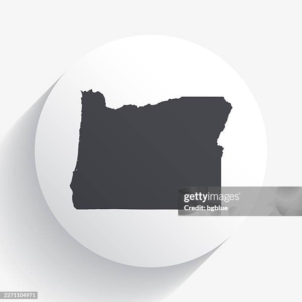 oregon map on circle button with long shadow - bend oregon stock illustrations
