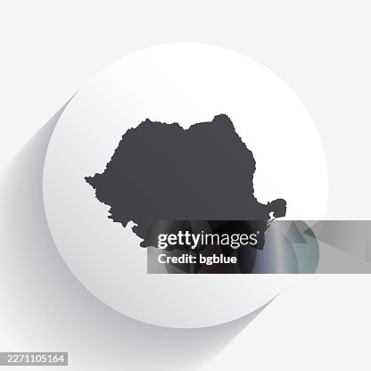 Romania map on circle button with long shadow Romania map on circle button with long shadow