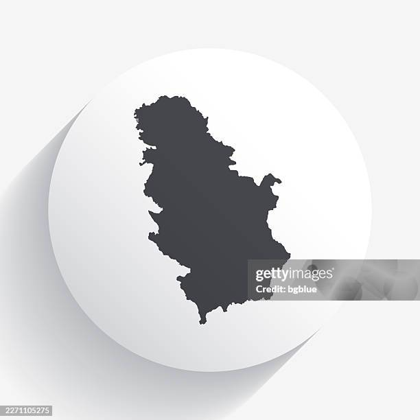 serbia map on circle button with long shadow - belgrade stock illustrations