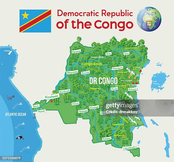 dr congo forest map - virunga national park stock illustrations