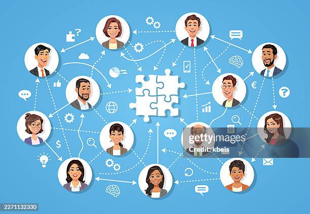 modern business network with diverse group working on solutions - agile software development stock illustrations