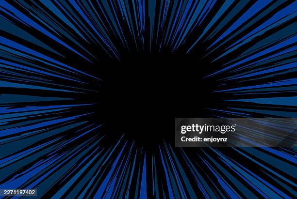 radial blue burst line texture energetic motion zoom effect - explosion on black stock illustrations