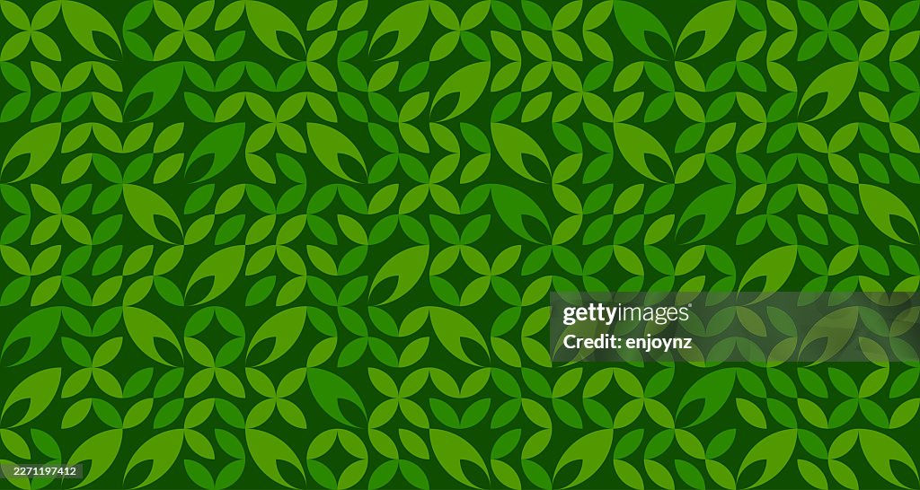 Green Leaf Seamless Pattern with Repetitive Botanical Shapes and Organic Texture
