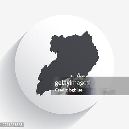 Uganda map on circle button with long shadow Uganda map on circle button with long shadow