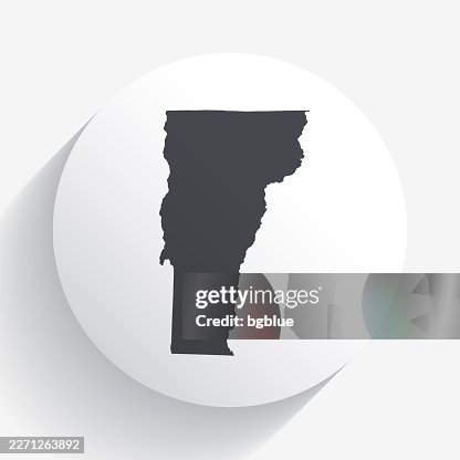 Vermont map on circle button with long shadow Vermont map on circle button with long shadow
