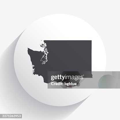 Washington map on circle button with long shadow Washington map on circle button with long shadow
