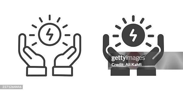 energy care thin line and glyph solid icon. editable stroke and perfect pixel isolated on transparent background. - net zero house stock illustrations