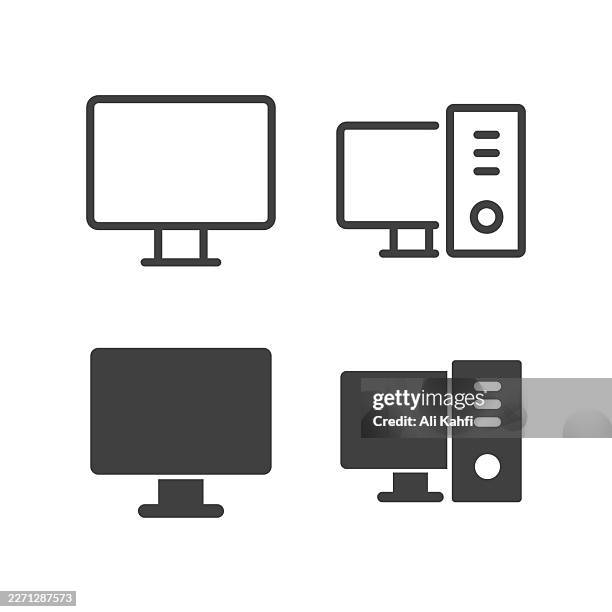 computer icon. solid and line simple icon series - mac isolated stock illustrations