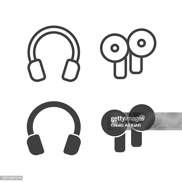headsets icon. solid and line simple icon series - wireless earbuds stock illustrations