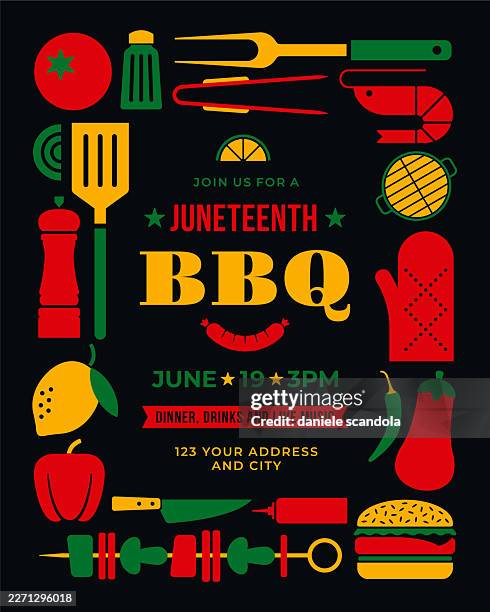 juneteenth bbq cookout party invitation design template. - modern slave stock illustrations