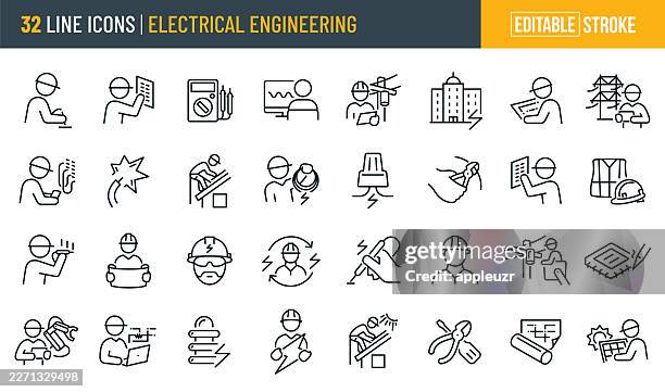 electrical engineering thin line icons - editable stroke - electrical multimeter stock illustrations
