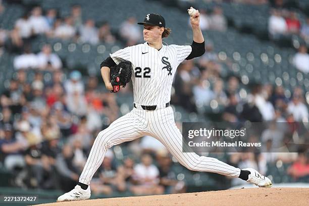 Noah Schultz of the Chicago White Sox delivers a pitch against the Tampa Bay Rays during the first inning in his MLB debut at Rate Field on April 14,...