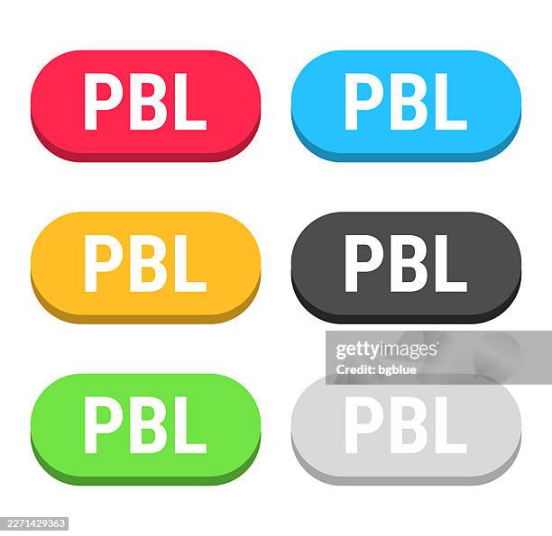 pbl - project based learning - colorful 3d click web buttons on blank background - activity based working stock illustrations