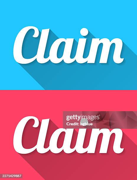 claim - flat design with long shadow on blue and red background - plaintiff stock illustrations