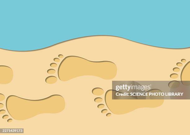 footprints in sand, conceptual illustration - footprints in sand stock illustrations