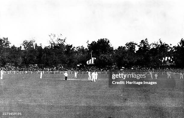The English Cricket Team in Australia: the Second Test Match, Melbourne cricket ground, New Year's Day, 1898. 'Mr. Stoddart, after his eleven lost...