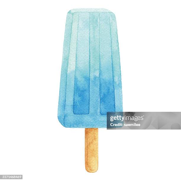 watercolor blue popsicle ice cream - popsicle stock illustrations