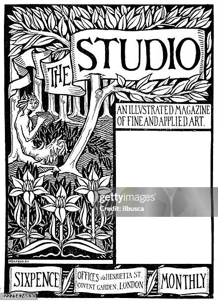 the studio, cover, by aubrey beardsley - old tree stock illustrations