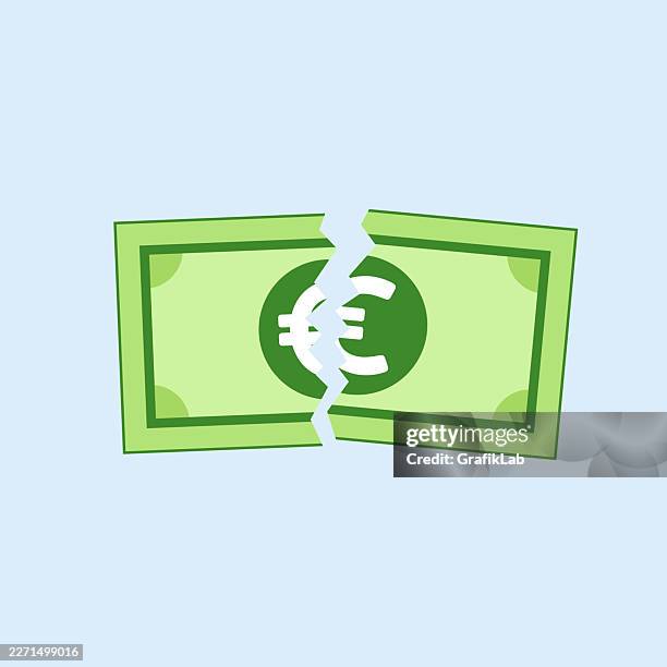 torn euro banknote icon - paper falling vector stock illustrations