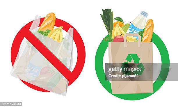 say no to plastic. plastic pollution. - food garbage stock illustrations