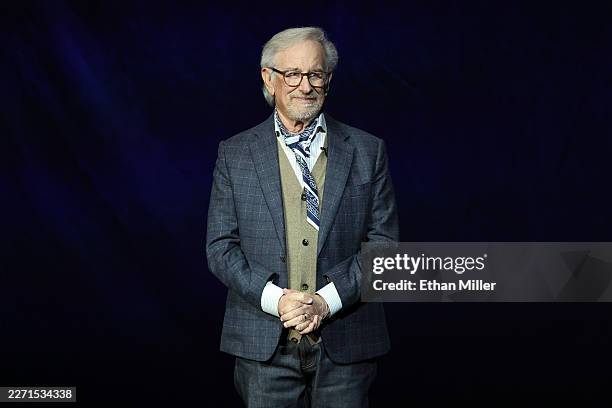 Steven Spielberg accepts the MPA America250 Award onstage at the Universal Pictures and Focus Features presentation at The Dolby Colosseum at Caesars...