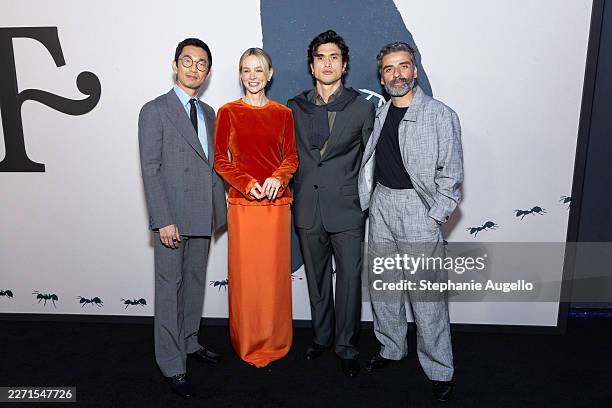 Lee Sung Jin, Carey Mulligan, Charles Melton and Oscar Isaac attend the "Beef S2" New York screening at Regal Union Square on April 15, 2026 in New...