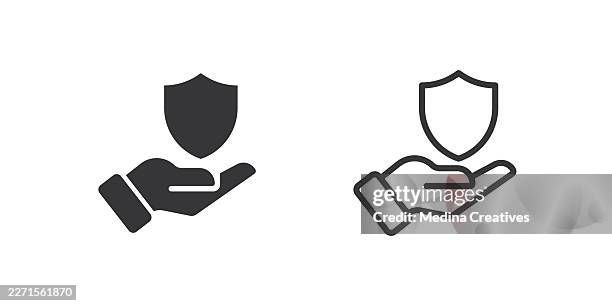 secure hands icons. glyph solid and line series icon. - important documents safe stock illustrations