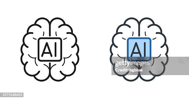 human brain with artificial intelligence ai. icons for design - editable stroke icon - brain computer interface stock illustrations