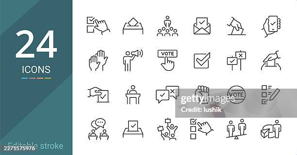elections icon set. editable stroke weight. pixel perfect icons. - checking mail stock illustrations