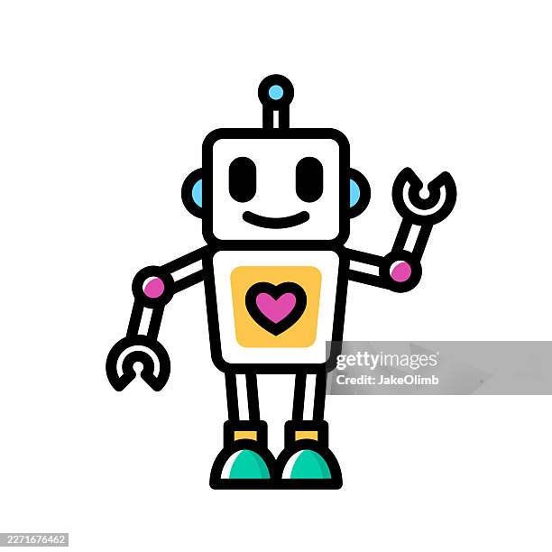 cute robot icon line art - micro scope stock illustrations