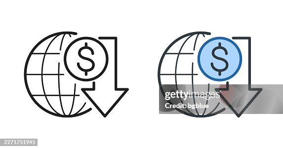 Dollar rate decrease. Icons for design - Editable stroke icon Dollar rate decrease. Icons for design - Editable stroke icon
