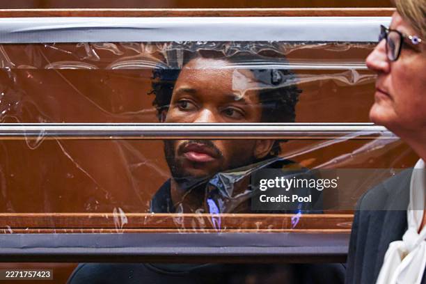 D4vd looks on from behind his defense attorney Marilyn Bednarski during his arraignment for the murder of Celeste Rivas Hernandez at Clara Shortridge...