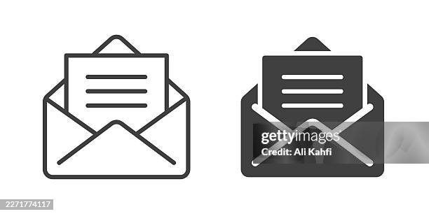newsletter thin line and glyph solid icon. editable stroke and perfect pixel isolated on transparent background. - direct mail postcard stock illustrations