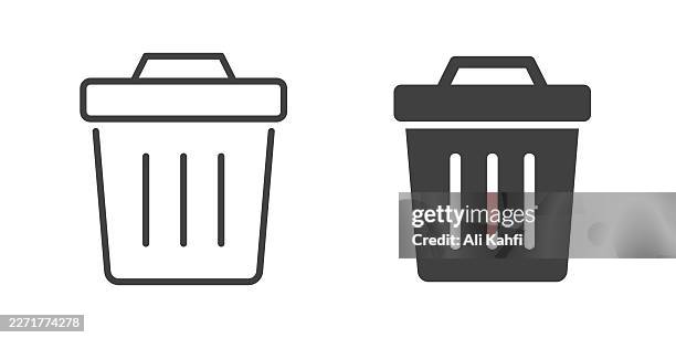 trash can thin line and glyph solid icon. editable stroke and perfect pixel isolated on transparent background. - direct mail postcard stock illustrations