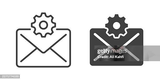 email settings thin line and glyph solid icon. editable stroke and perfect pixel isolated on transparent background. - direct mail postcard stock illustrations