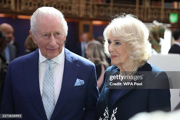 King Charles III and Queen Camilla visit the British Museum to view the final design for the Queen Elizabeth Memorial, on the 100th anniversary of...