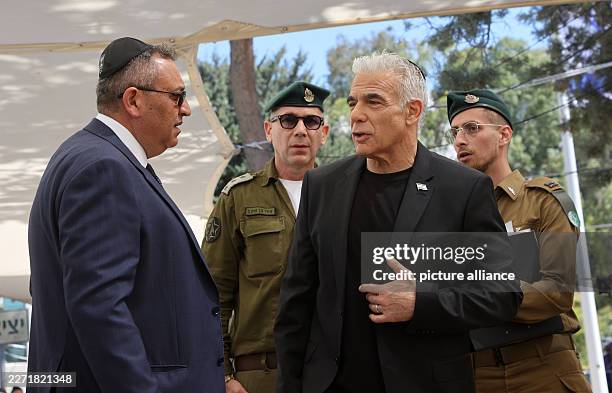 April 2026, Israel, Herzliya: Israel's opposition leader Yair Lapid and Gadi Eisenkot, former Israeli minister without portfolio and the 21st Chief...