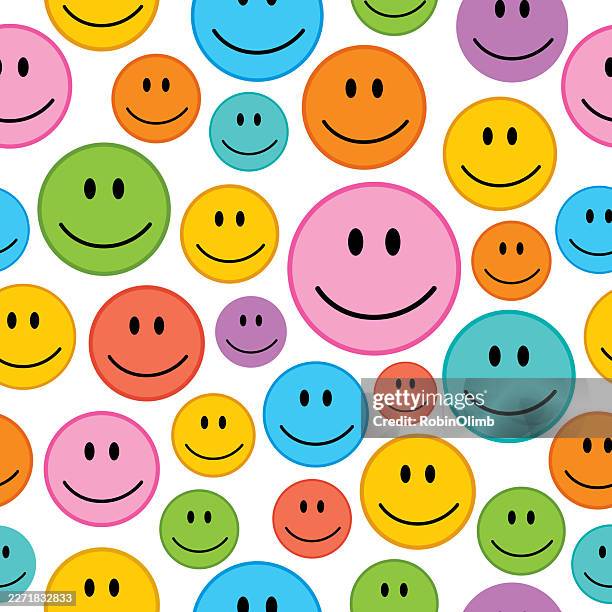 anthropomorphic smiley faces seamless pattern - smiley face background stock illustrations